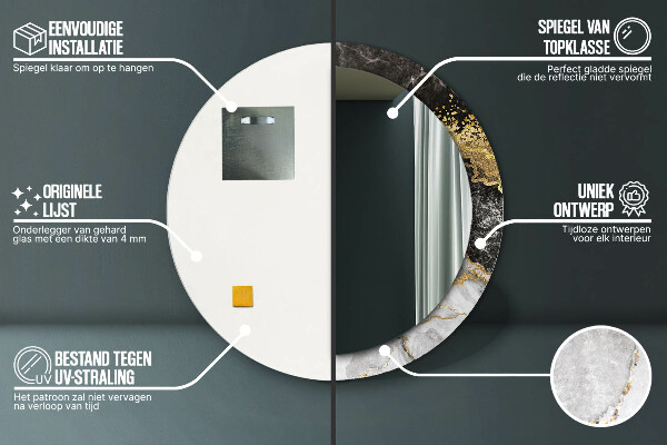 Lustro ścienne dekoracyjne okrągłe Marmur i złoto