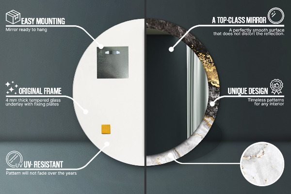 Lustro ścienne dekoracyjne okrągłe Marmur i złoto