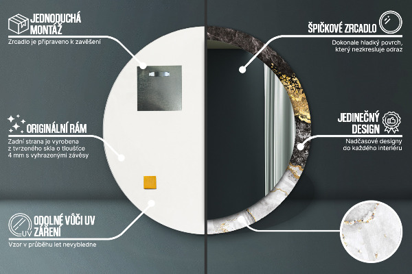 Lustro ścienne dekoracyjne okrągłe Marmur i złoto