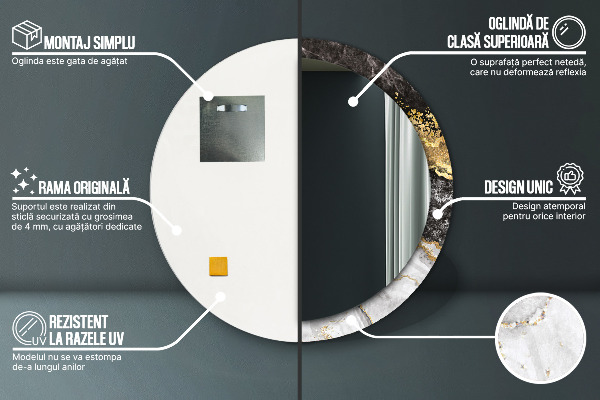 Lustro ścienne dekoracyjne okrągłe Marmur i złoto