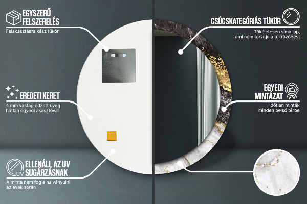 Lustro ścienne dekoracyjne okrągłe Marmur i złoto