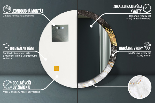 Lustro ścienne dekoracyjne okrągłe Marmur i złoto