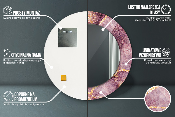 Lustro ramka z nadrukiem okrągłe Marmur z dodatkiem złota