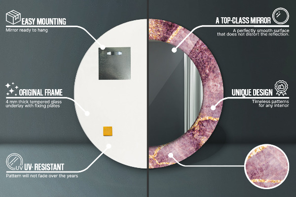 Lustro ramka z nadrukiem okrągłe Marmur z dodatkiem złota