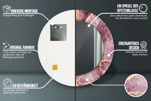 Lustro ramka z nadrukiem okrągłe Marmur z dodatkiem złota