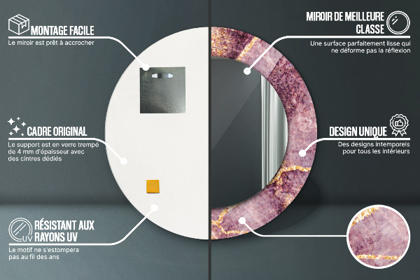 Lustro ramka z nadrukiem okrągłe Marmur z dodatkiem złota