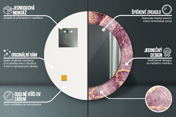 Lustro ramka z nadrukiem okrągłe Marmur z dodatkiem złota