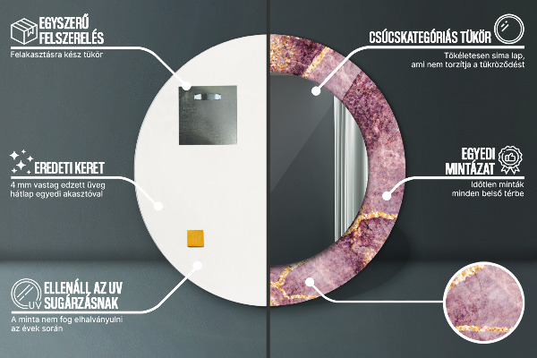 Lustro ramka z nadrukiem okrągłe Marmur z dodatkiem złota