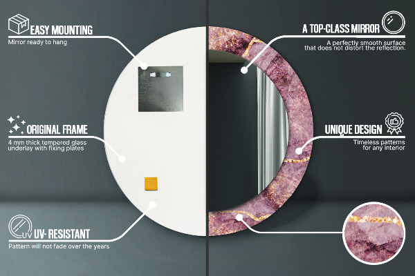 Lustro ramka z nadrukiem okrągłe Marmur z dodatkiem złota