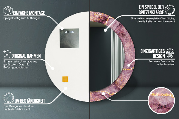 Lustro ramka z nadrukiem okrągłe Marmur z dodatkiem złota