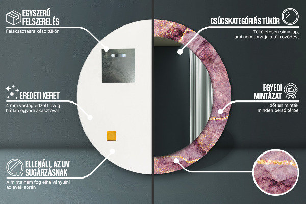 Lustro ramka z nadrukiem okrągłe Marmur z dodatkiem złota