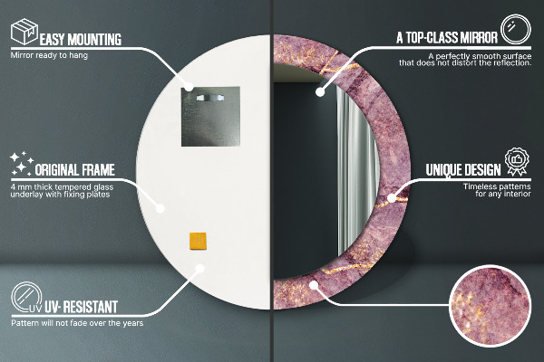 Lustro ramka z nadrukiem okrągłe Marmur z dodatkiem złota