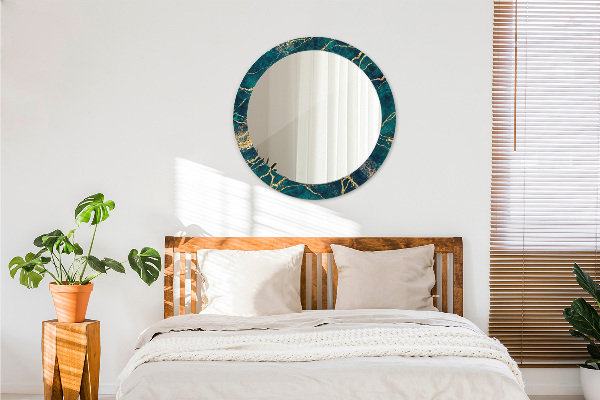 Lustro ramka z nadrukiem okrągłe Zielony marmur malachitowy