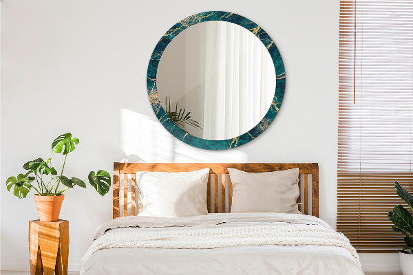 Lustro ramka z nadrukiem okrągłe Zielony marmur malachitowy