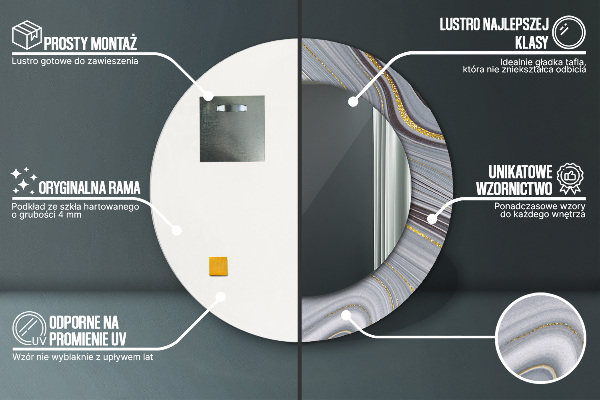 Lustro ramka z nadrukiem okrągłe Szary marmur