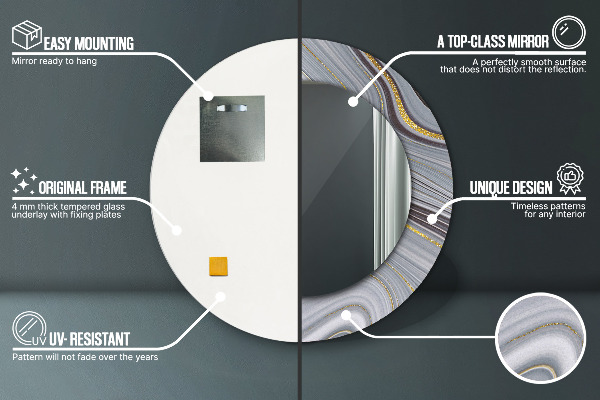 Lustro ramka z nadrukiem okrągłe Szary marmur