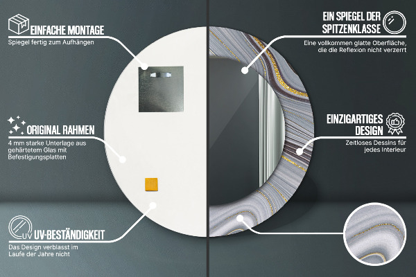Lustro ramka z nadrukiem okrągłe Szary marmur