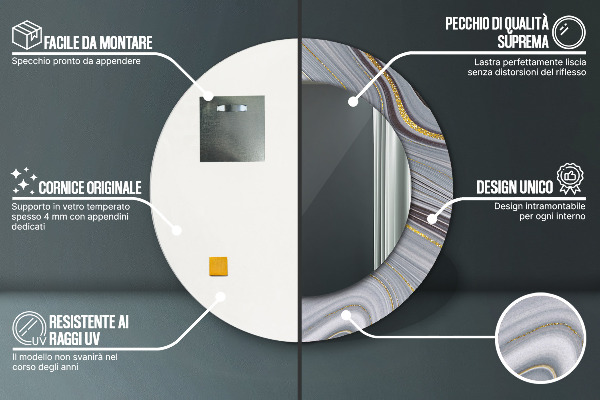 Lustro ramka z nadrukiem okrągłe Szary marmur