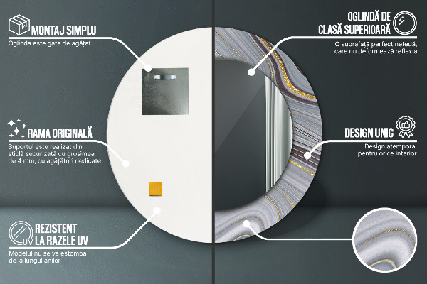 Lustro ramka z nadrukiem okrągłe Szary marmur
