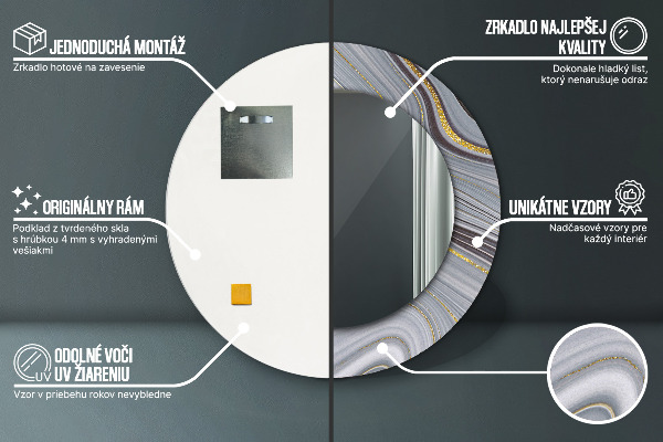 Lustro ramka z nadrukiem okrągłe Szary marmur