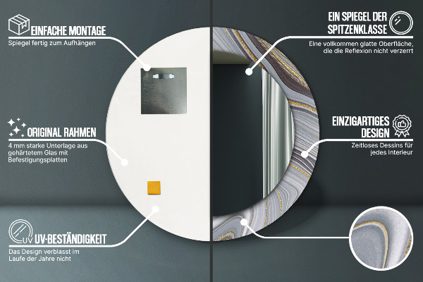 Lustro ramka z nadrukiem okrągłe Szary marmur