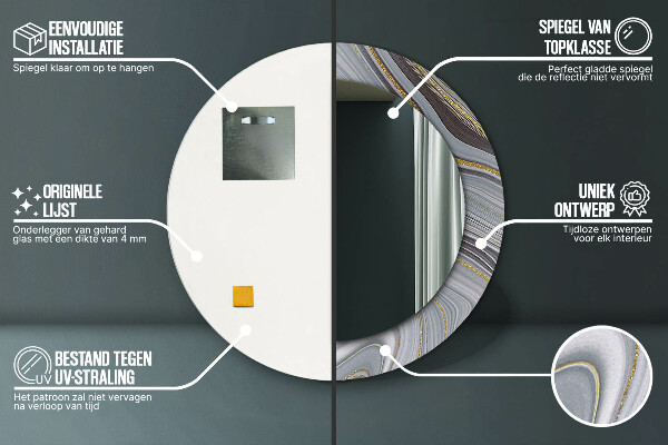 Lustro ramka z nadrukiem okrągłe Szary marmur