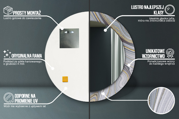 Lustro ramka z nadrukiem okrągłe Szary marmur
