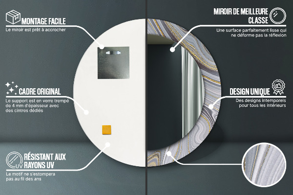 Lustro ramka z nadrukiem okrągłe Szary marmur