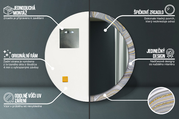 Lustro ramka z nadrukiem okrągłe Szary marmur