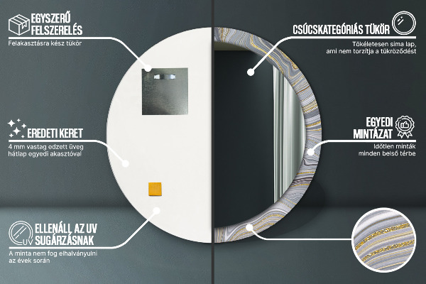 Lustro ramka z nadrukiem okrągłe Szary marmur