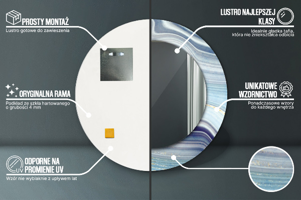 Lustro ramka z nadrukiem okrągłe Niebieski marmur