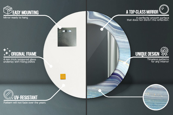 Lustro ramka z nadrukiem okrągłe Niebieski marmur