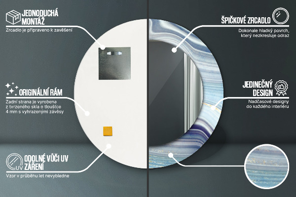Lustro ramka z nadrukiem okrągłe Niebieski marmur