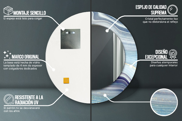 Lustro ramka z nadrukiem okrągłe Niebieski marmur