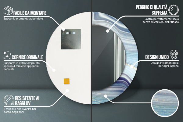 Lustro ramka z nadrukiem okrągłe Niebieski marmur