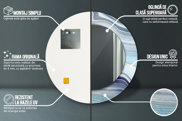 Lustro ramka z nadrukiem okrągłe Niebieski marmur