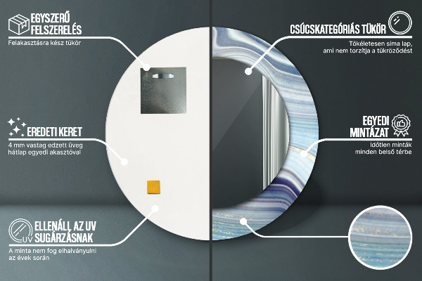 Lustro ramka z nadrukiem okrągłe Niebieski marmur