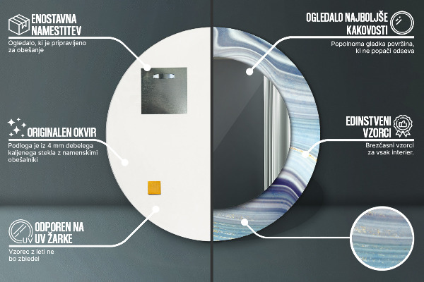 Lustro ramka z nadrukiem okrągłe Niebieski marmur