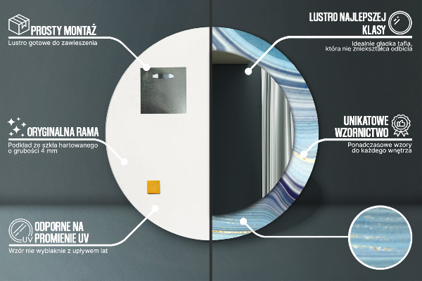 Lustro ramka z nadrukiem okrągłe Niebieski marmur