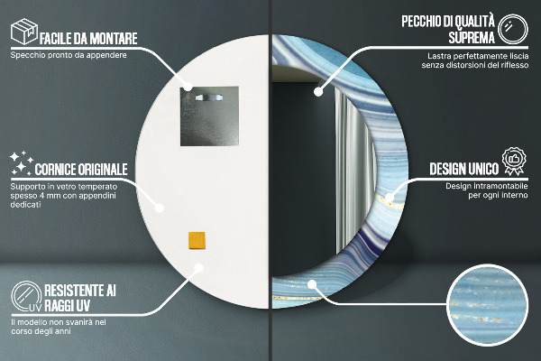 Lustro ramka z nadrukiem okrągłe Niebieski marmur
