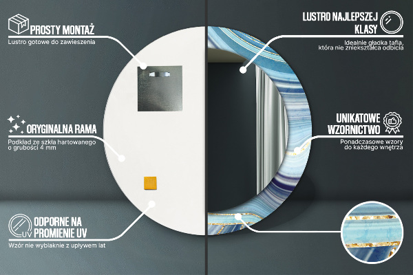 Lustro ramka z nadrukiem okrągłe Niebieski marmur
