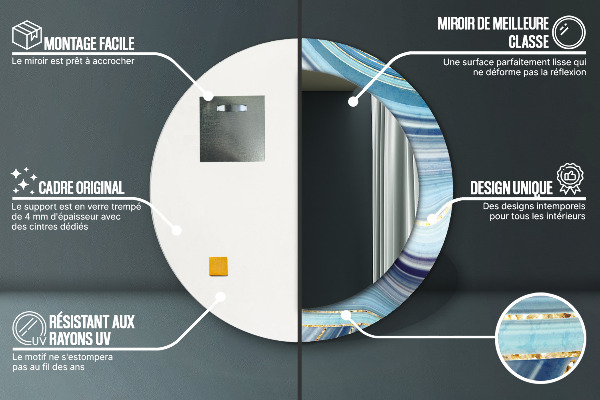 Lustro ramka z nadrukiem okrągłe Niebieski marmur