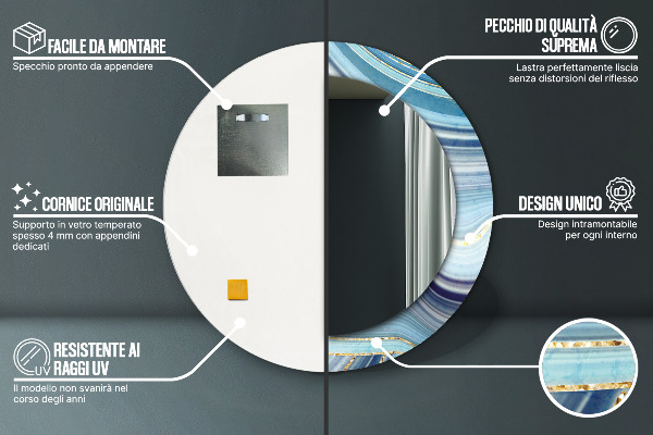 Lustro ramka z nadrukiem okrągłe Niebieski marmur