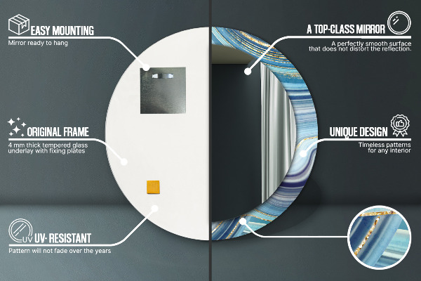 Lustro ramka z nadrukiem okrągłe Niebieski marmur