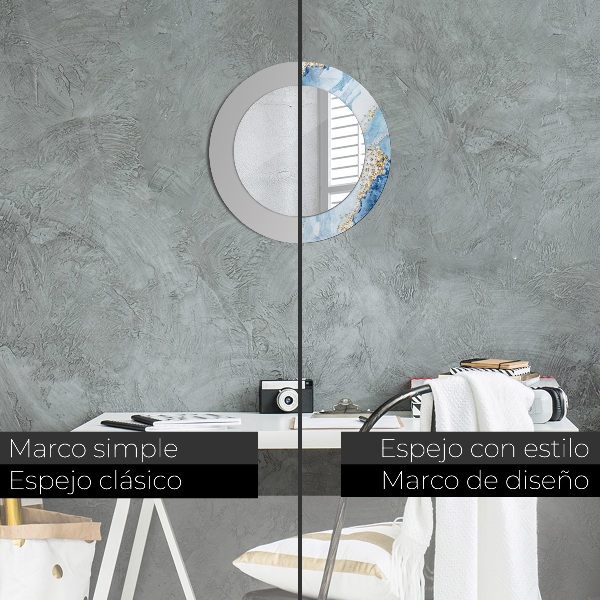 Lustro ścienne dekoracyjne okrągłe Niebieski marmur złoto