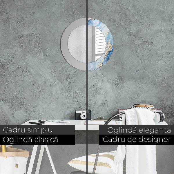 Lustro ścienne dekoracyjne okrągłe Niebieski marmur złoto