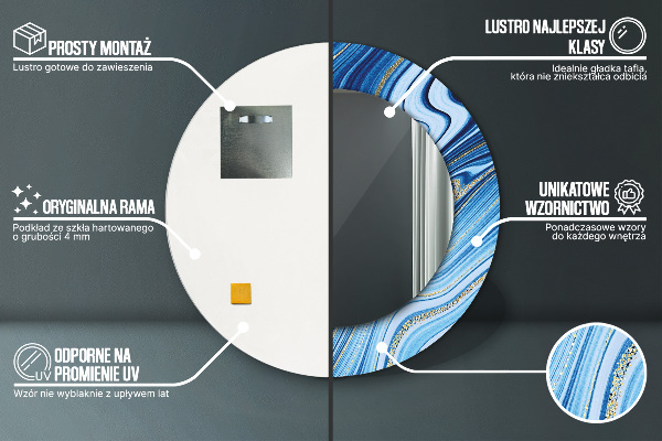Lustro ścienne dekoracyjne okrągłe Błękitne marmurkowanie