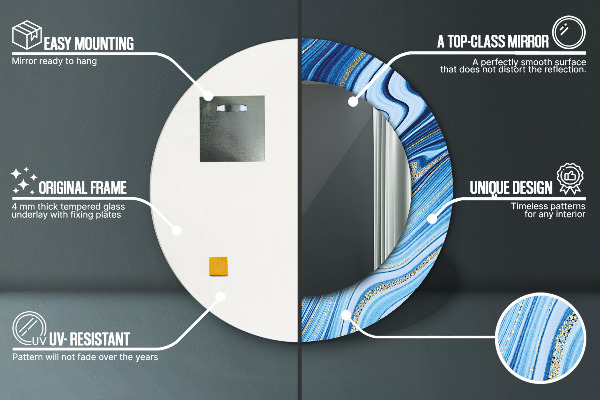 Lustro ścienne dekoracyjne okrągłe Błękitne marmurkowanie