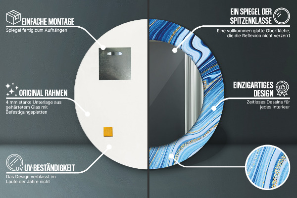 Lustro ścienne dekoracyjne okrągłe Błękitne marmurkowanie