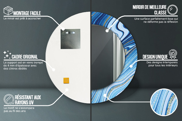 Lustro ścienne dekoracyjne okrągłe Błękitne marmurkowanie